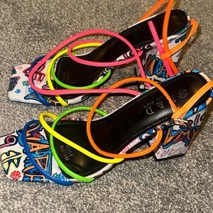 Delicious Colorful Graffiti Strappy Heels